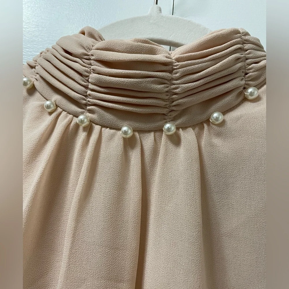 NWT Karl Lagerfeld Paris med. fancy top, sleeveless blouse pale pink faux pearl - Picture 2 of 7